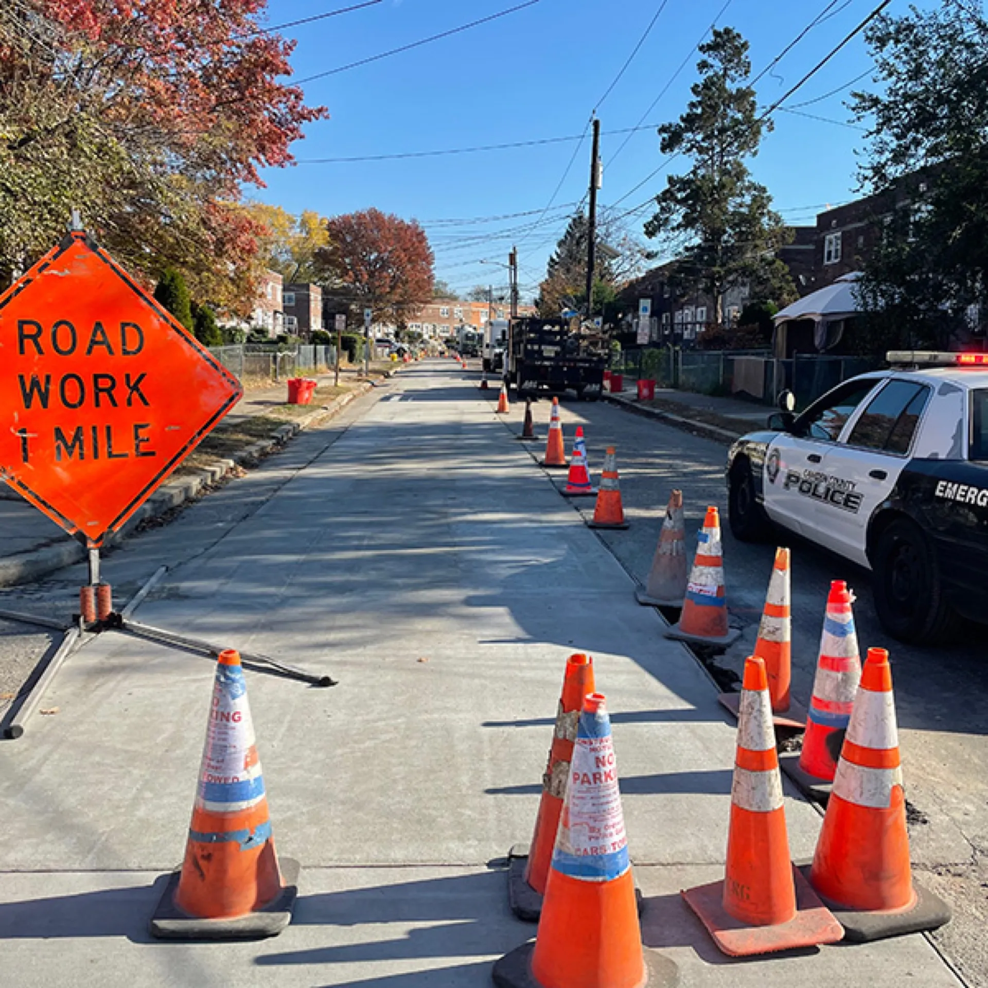 Commercial concrete road work with cones and crew Cherry Hill NJ