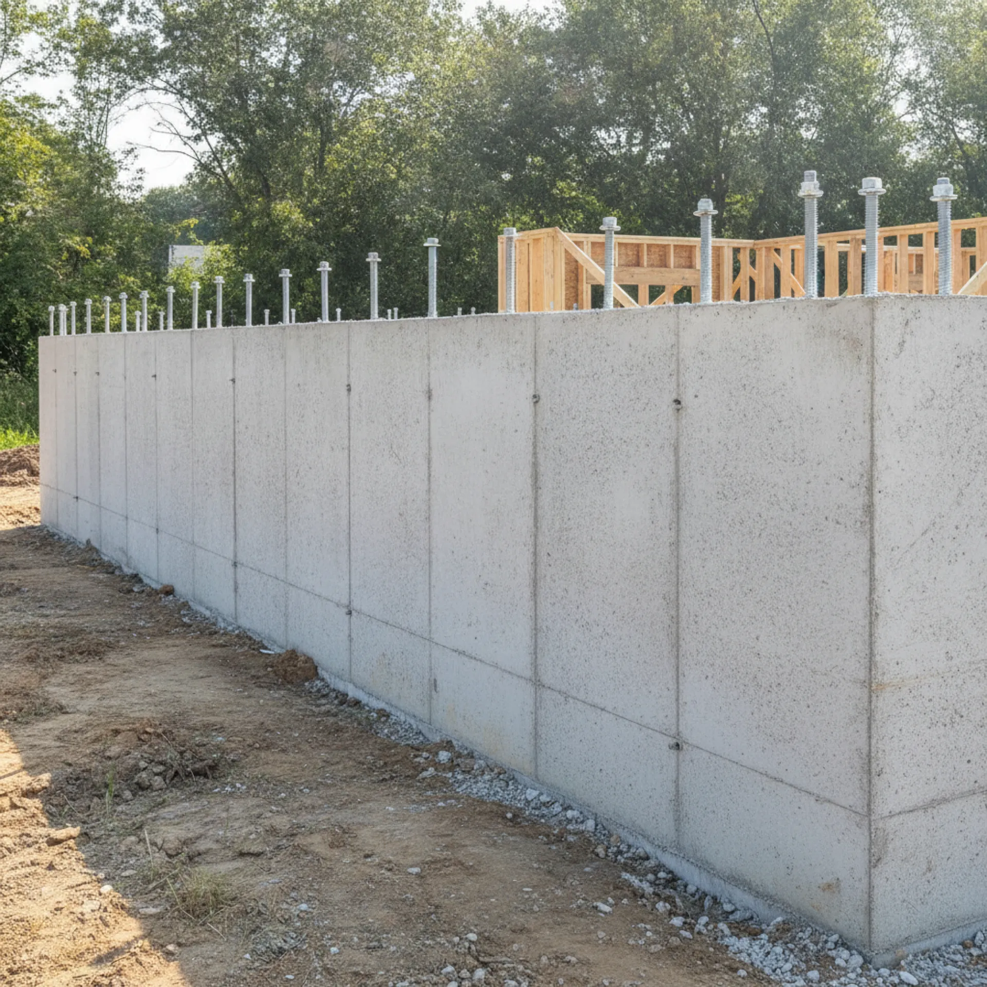 Poured concrete wall with anchor bolts set in place in Cherry Hill, NJ