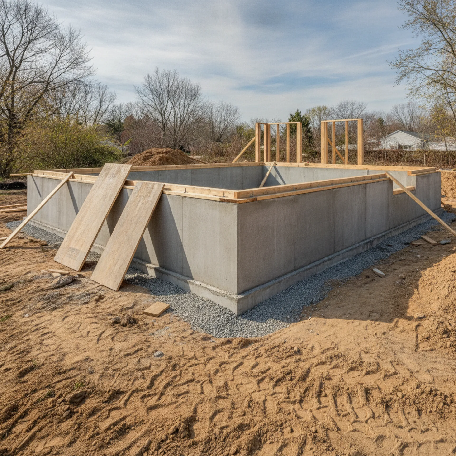Concrete foundation slab poured for residential construction Cherry Hill NJ