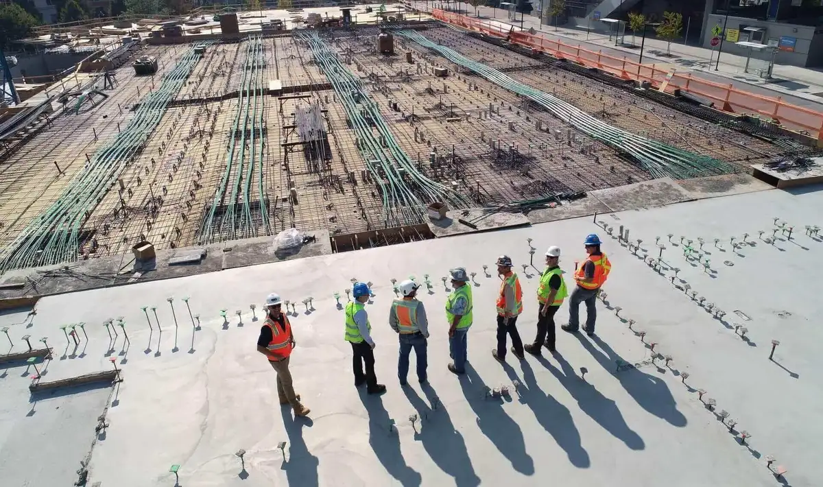 Overhead view of a large commercial concrete paving pour in Cherry Hill, NJ