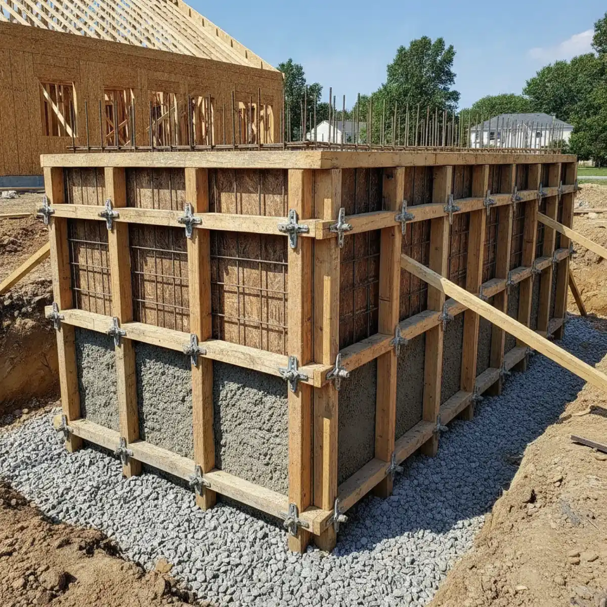 Braced formwork with steel rebar ready for a poured concrete box in Cherry Hill, NJ