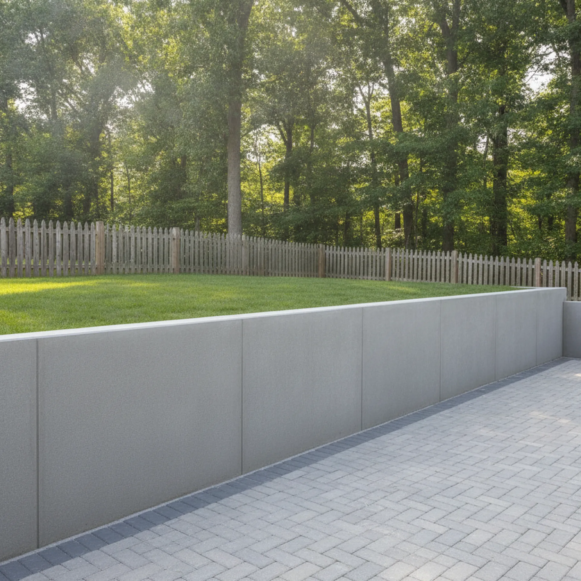 Concrete retaining wall installed in backyard yard Cherry Hill NJ