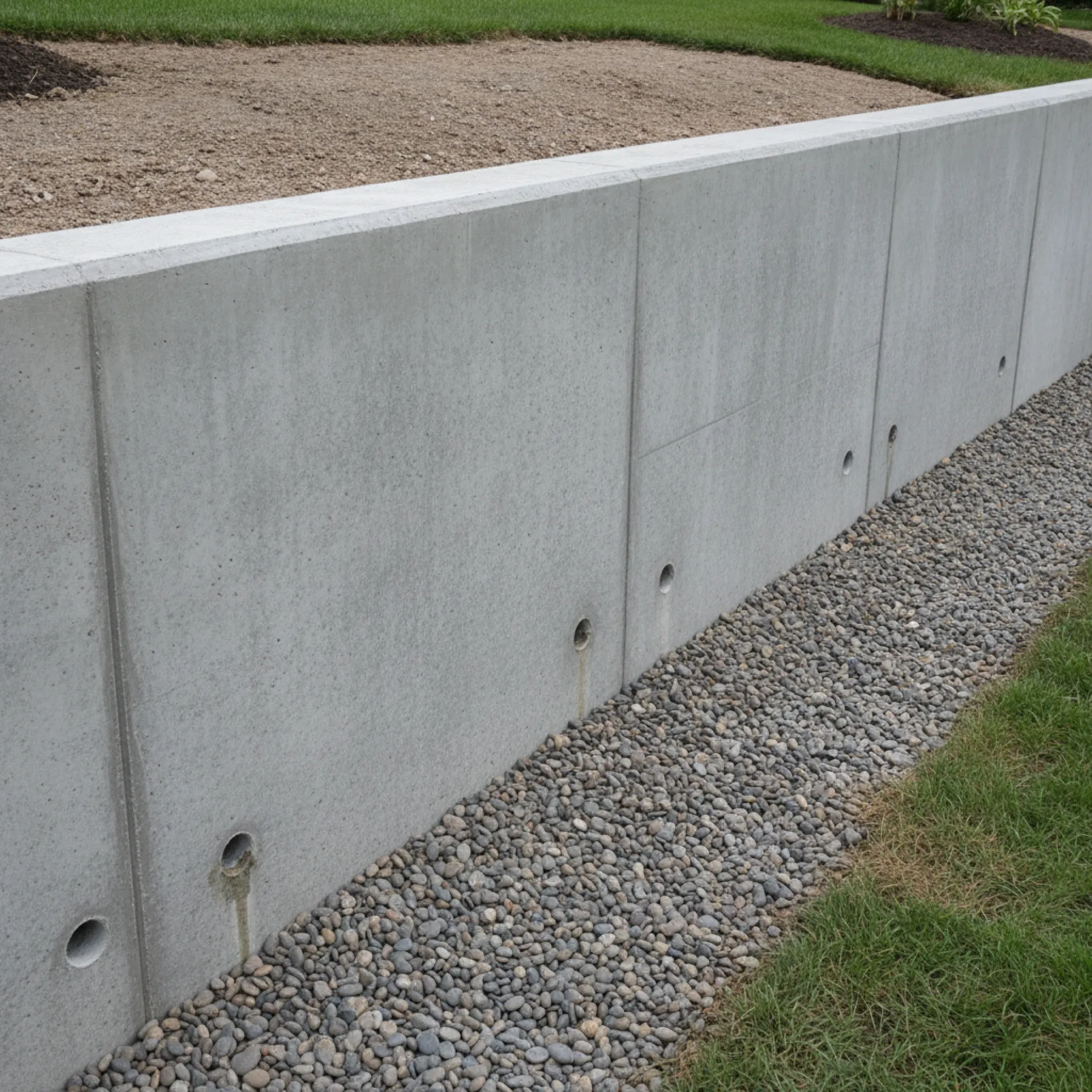 Concrete retaining wall with drainage weep holes installed Cherry Hill NJ