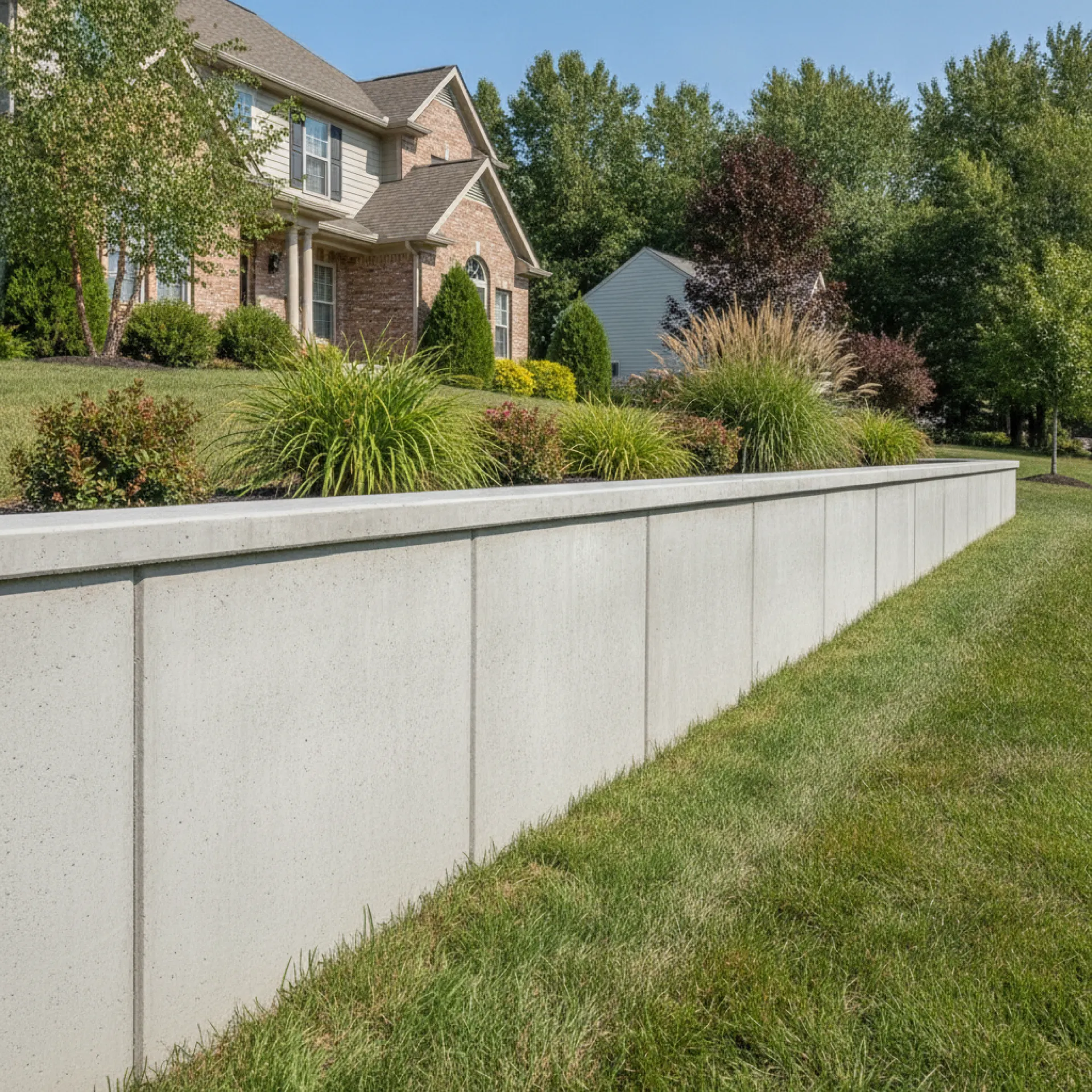 Concrete retaining wall under construction installation Cherry Hill NJ