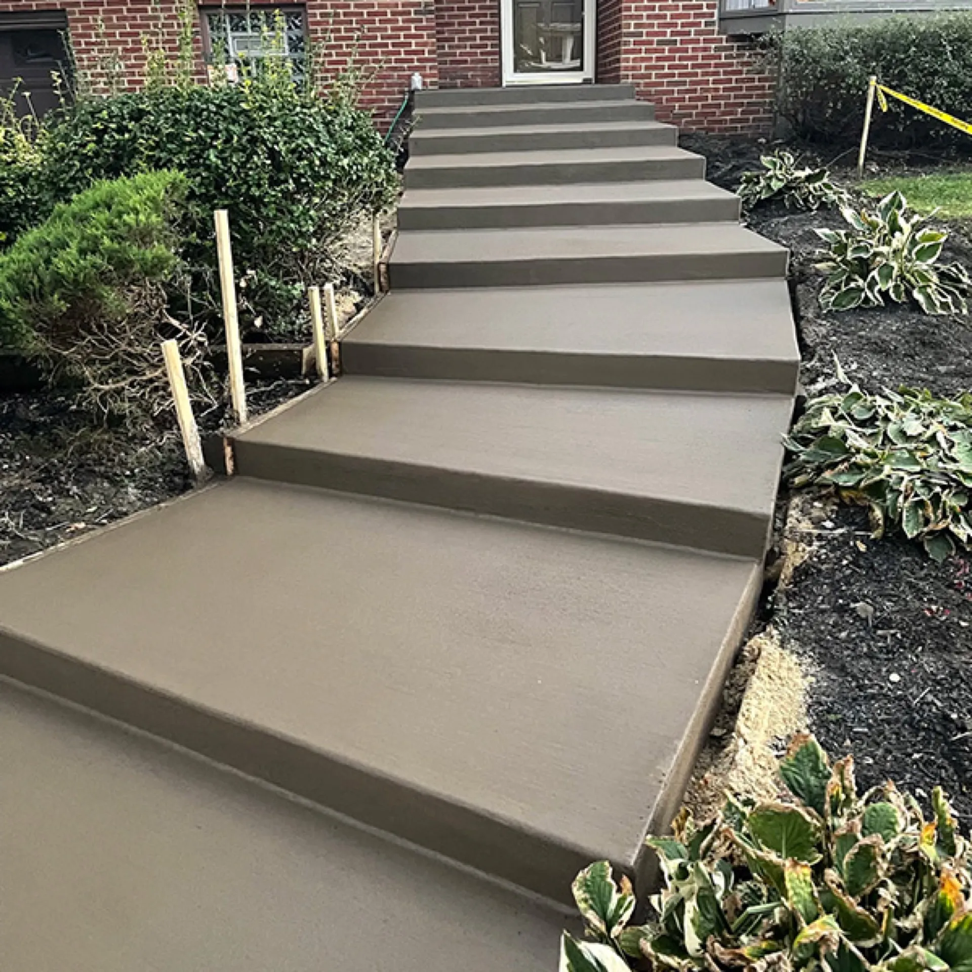 Concrete steps wide angle view brown colored finish Cherry Hill NJ