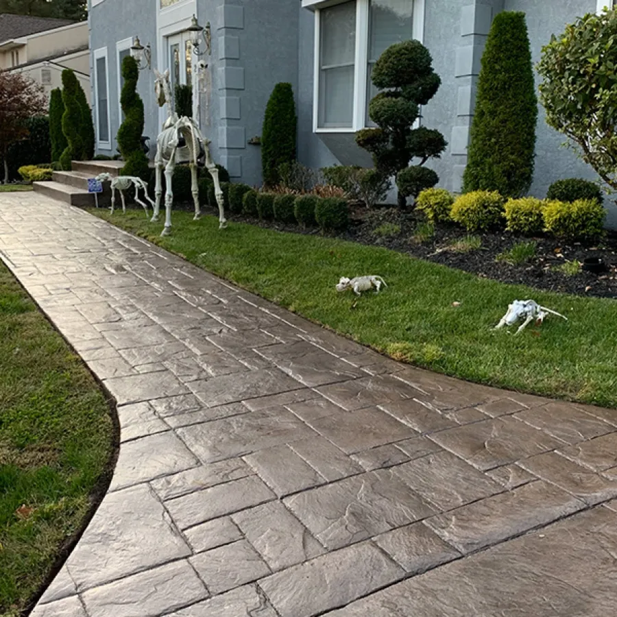 Stamped decorative curved concrete walkway in Cherry Hill NJ